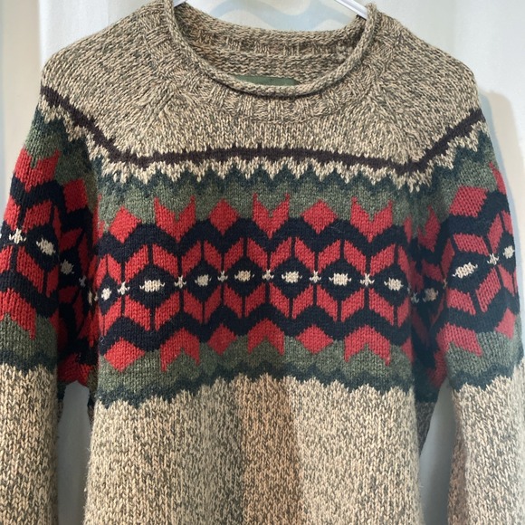 Eddie Bauer Lambswool Blend Knit Wool Sweater Men's L Nordic - Picture 2 of 8